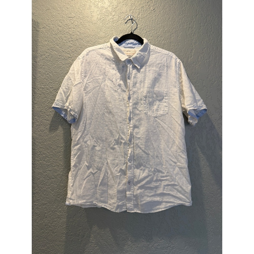 Weatherproof Vintage Mens XL White Linen Blend Short Sleeve Button Down‎ Shirt